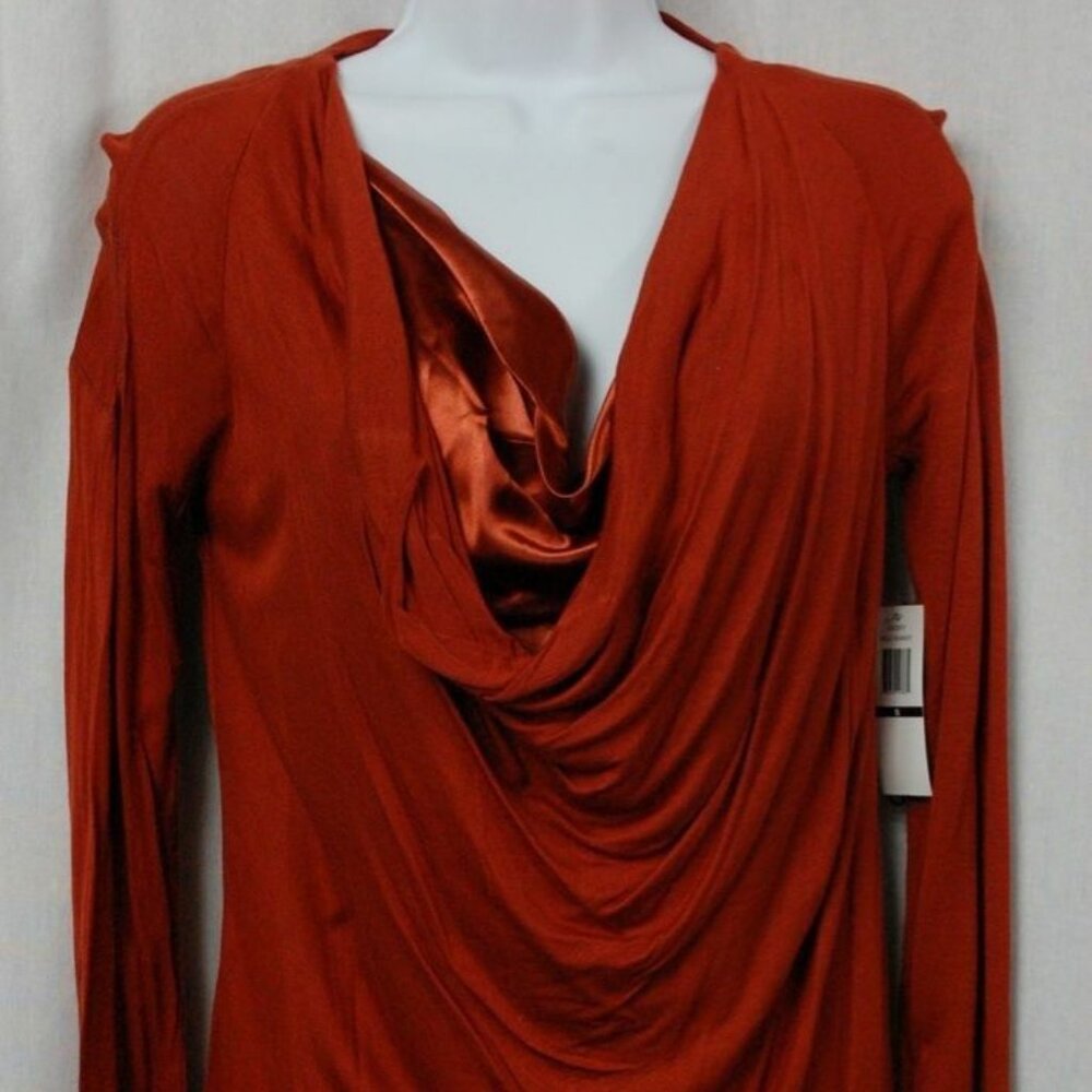 Ladies RXB Drape Neckline Long Sleeve Blouse Orange Size Small